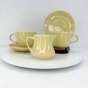 Homer Laughlin Fiesta 5 Piece Harlequin Creamer 2 Cup & Saucer Set Bright Yellow